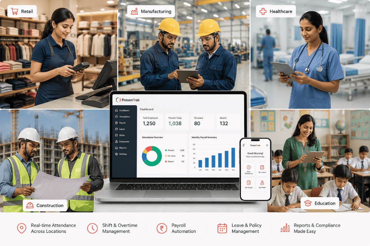 Different industries using a centralized attendance and payroll system